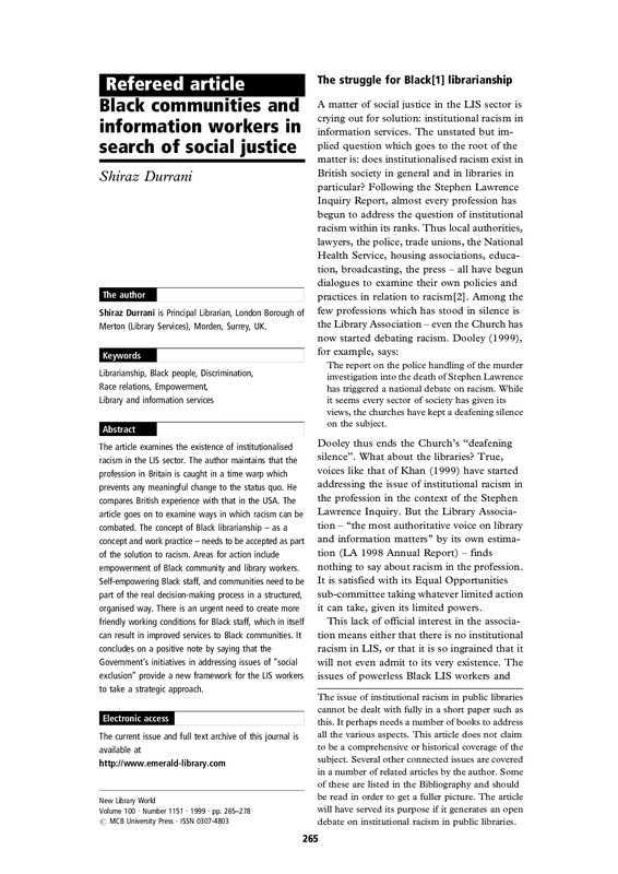 Black communities and information workers in search of social justice