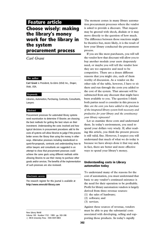 Choose wisely: making the library’s money work for the library in the system procurement process