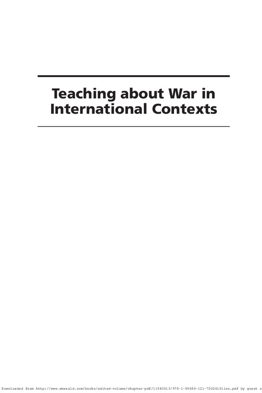 Book cover for Teaching about War in International Contexts: Pedagogical Practices in Secondary Social Studies Classrooms<br /><br />
Buy Print<br /><br />
Teaching about War in International Contexts: Pedagogical Practices in Secondary Social Studies Classrooms