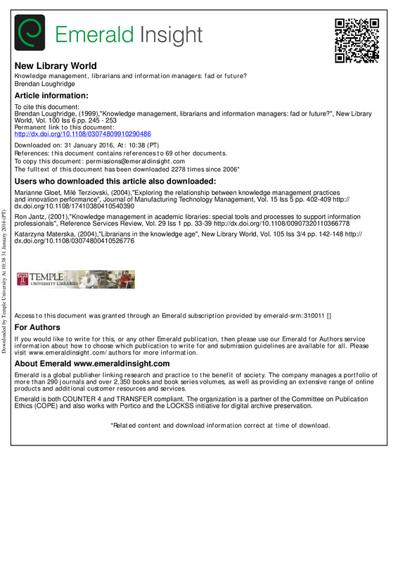 Knowledge management, librarians and information managers: fad or future?