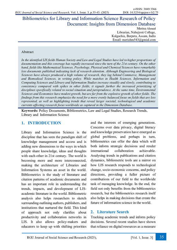Bibliometrics for Library and Information Science Research of Policy Document